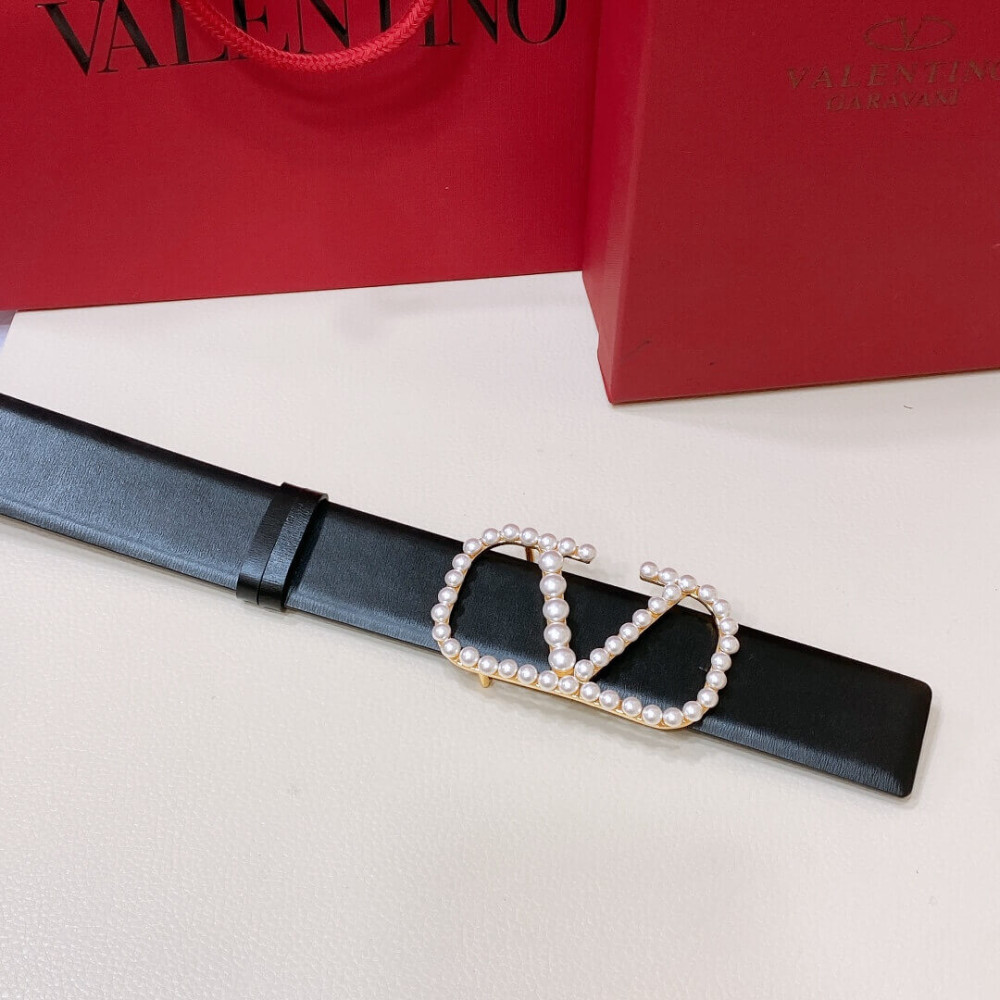 Valentino Vlogo Signature Reversible Belt In Shiny Calfskin With Pearls 40 mm