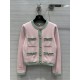 Chanel Light Pink &amp; Light Green Cashmere Two-Tone Cardigan A92648