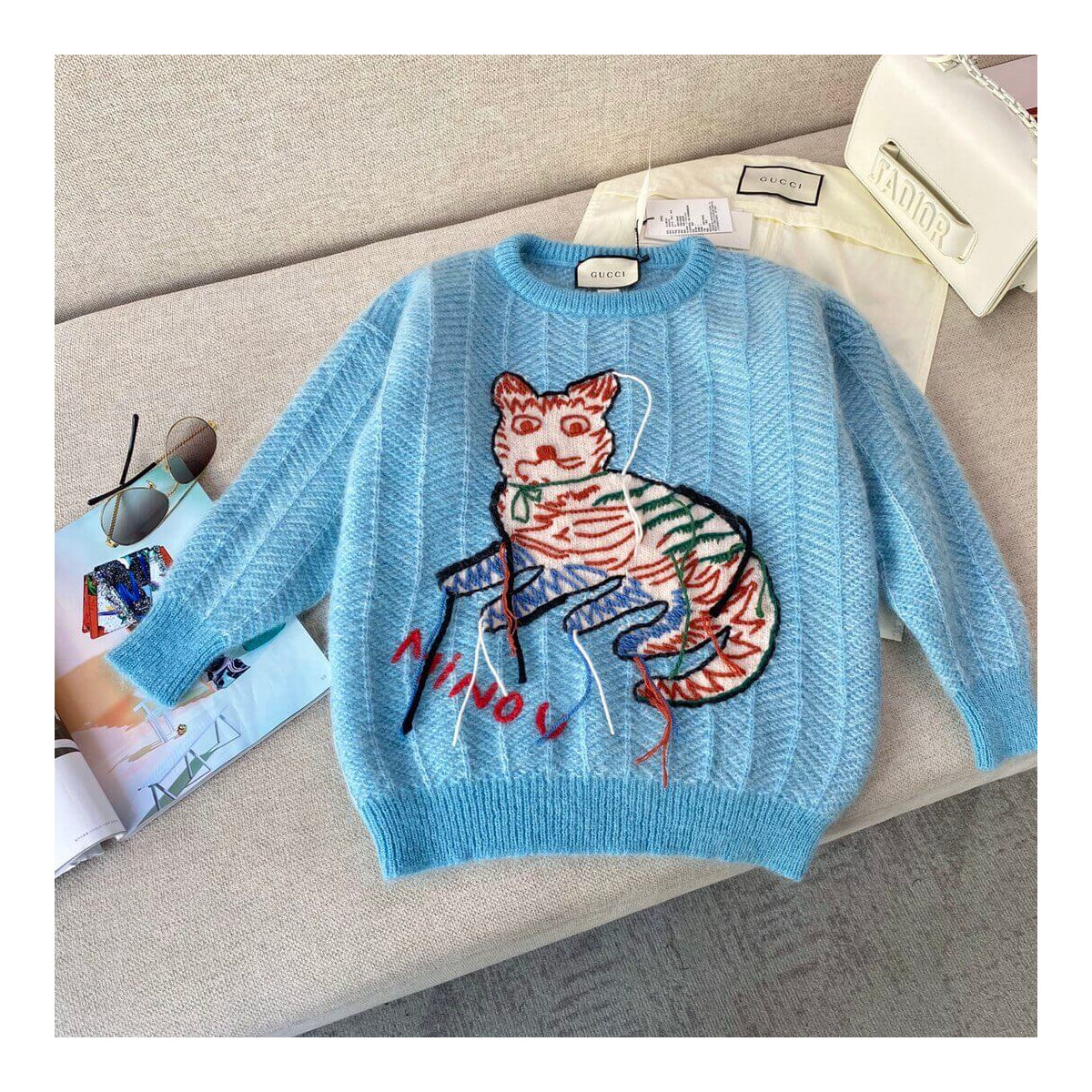 Gucci Mohair Sweater With Cat Intarsia 636104