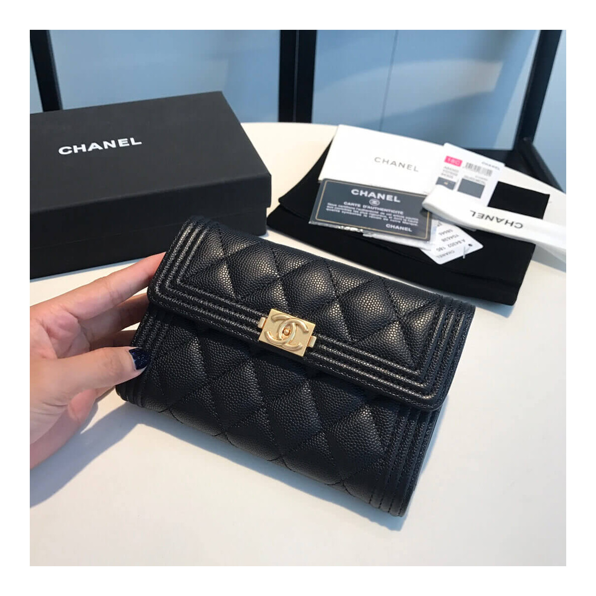 Chanel Grained Calfskin Boy Flap Wallet A84302