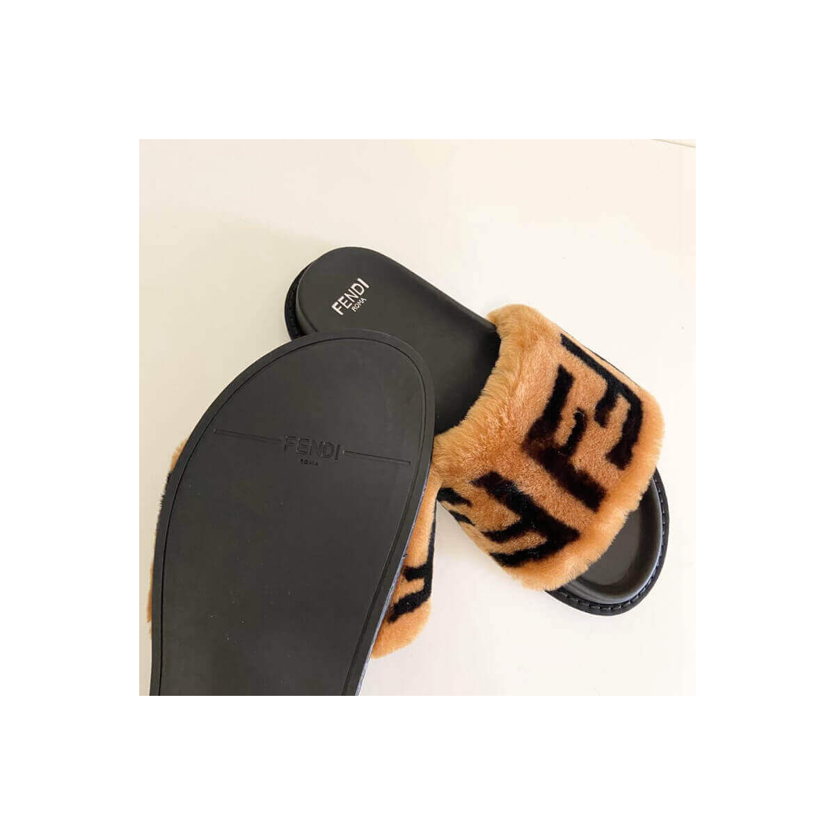 Fendi FF Fur Pool Slide Sandals F125