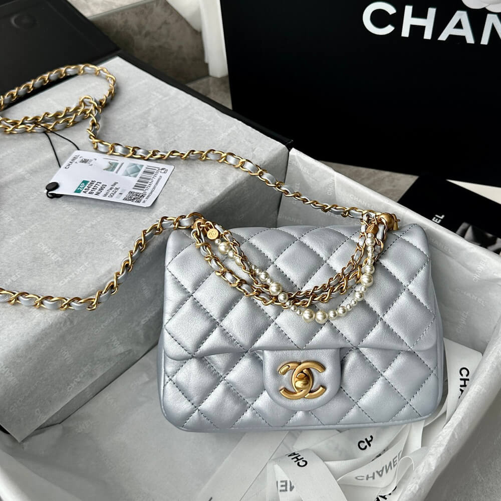 Chanel Mini Flap Bag with Pearl Top Handle Chain AS4385