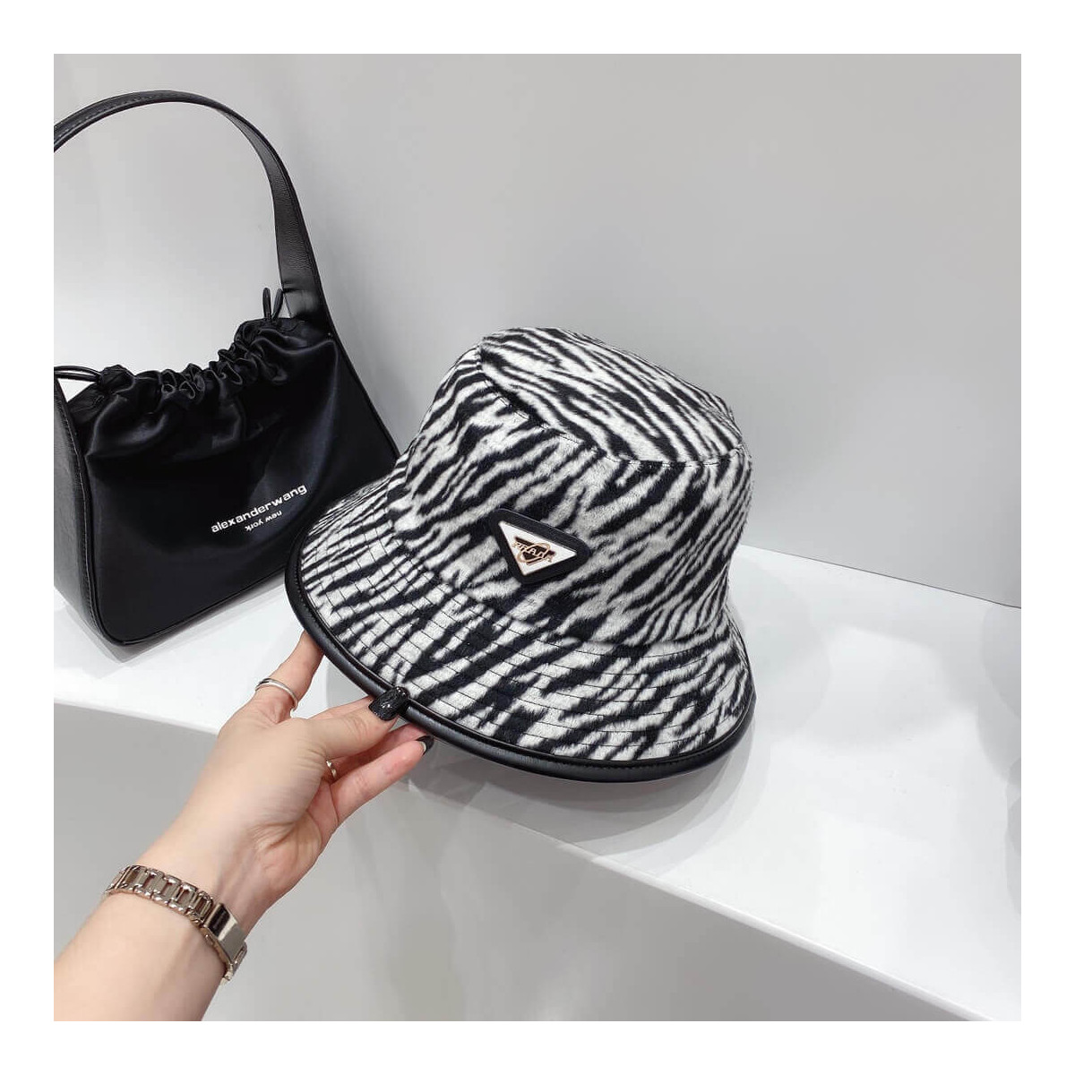 Prada Wool Bucket Hat In Zebra Print 2HC138