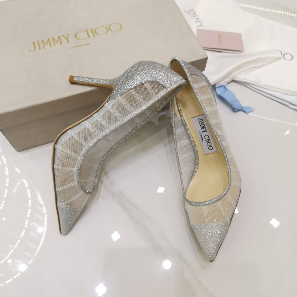 Jimmy Choo 8.5cm Glitter Tulle Stiletto Pumps 513800