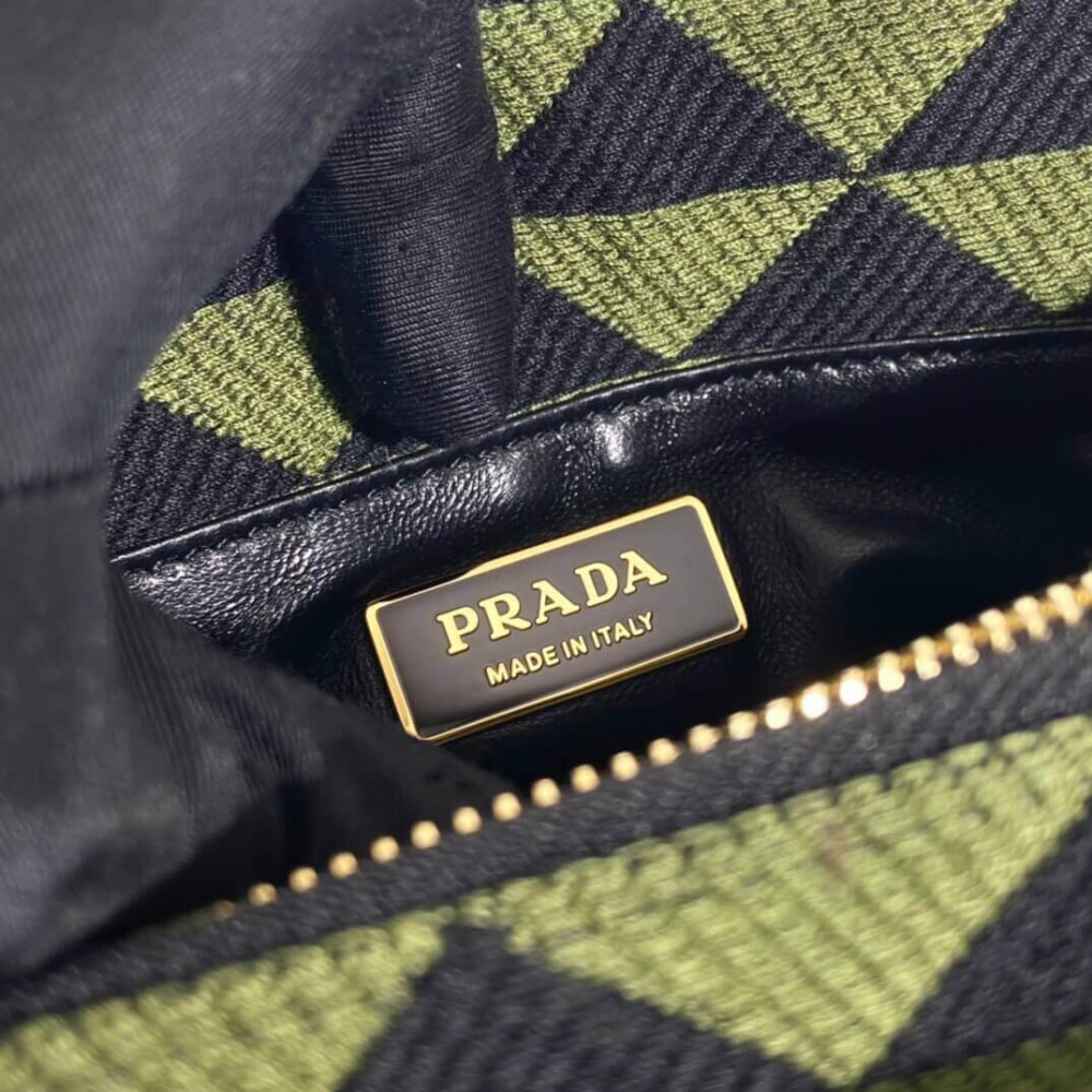 Prada Small Symbole Bag Embroidered Fabric 1BA368 Black/Ivy Green