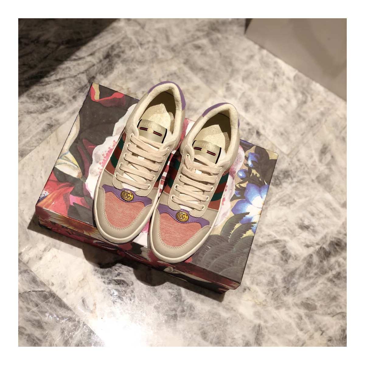 Gucci Screener Leather Sneaker 577684 Pink