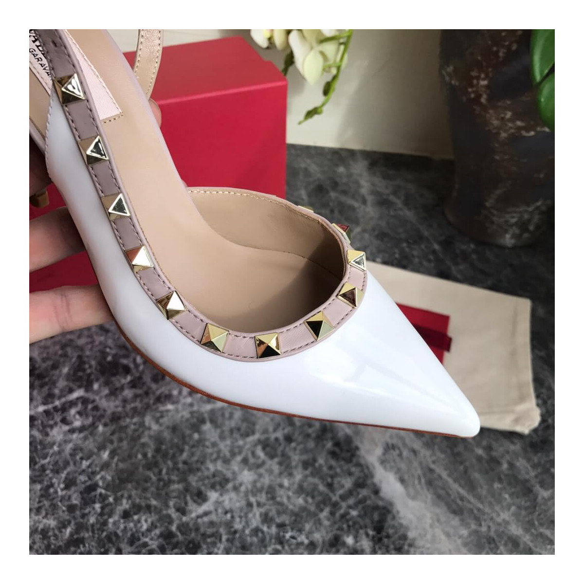 Valentino Garavani Rockstud Patent Leather Slingback Pump 95mm Uw2s0h15