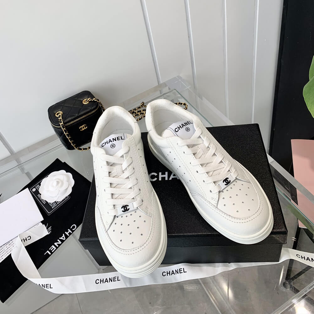 Chanel Logo Low Top Sneakers White G38808