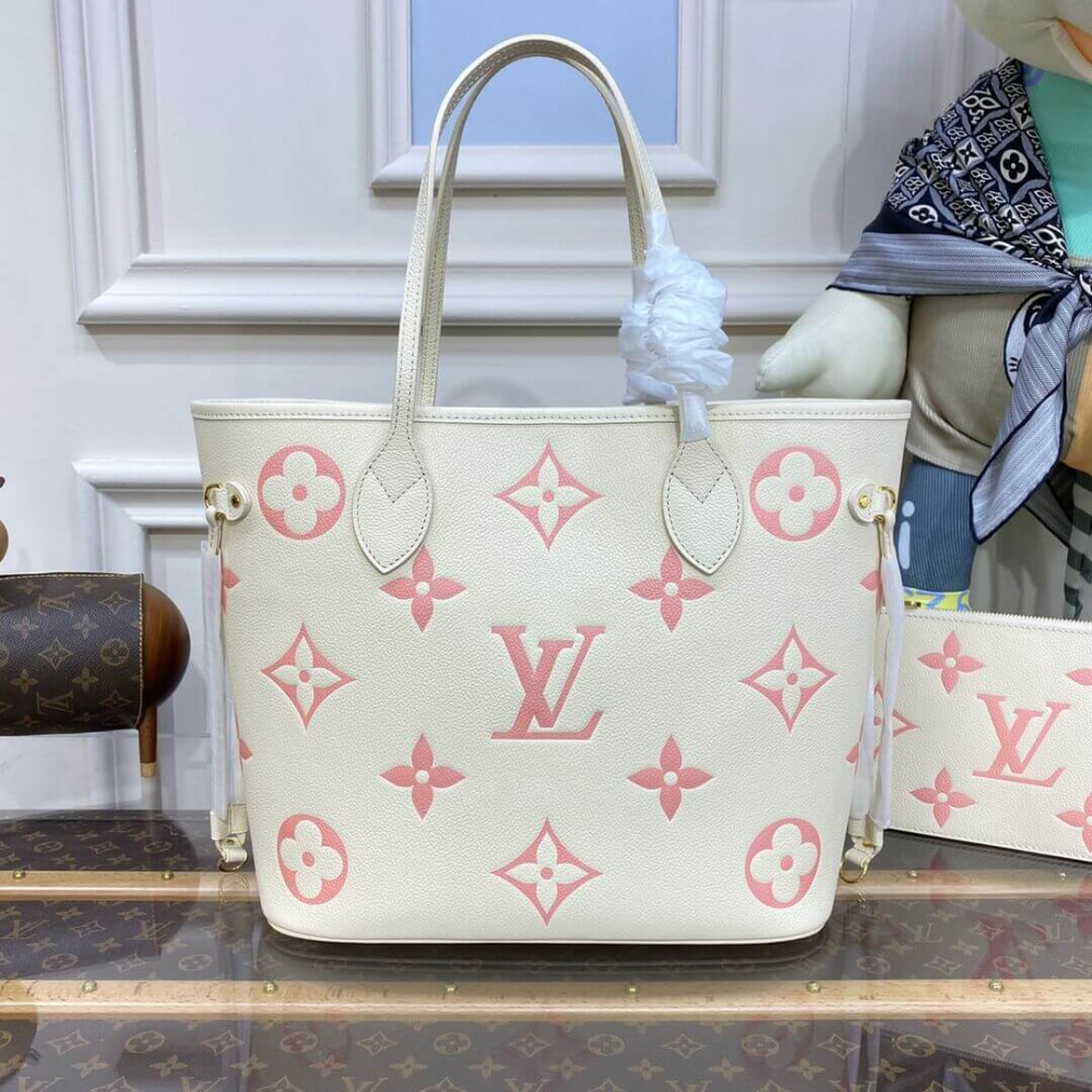 Louis Vuitton Monogram Empreinte Leather Neverfull MM M21579 Creme/Pink