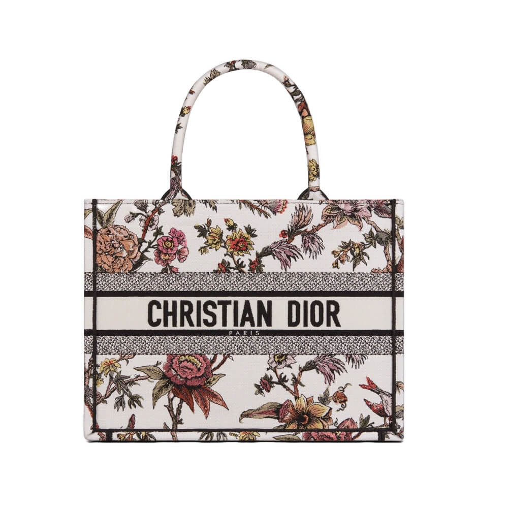 Christian Dior Book Tote White Multicolor Jardin Botanique Embroidery