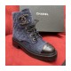 Chanel Blue Denim Quilted Lace Up Boots G36424