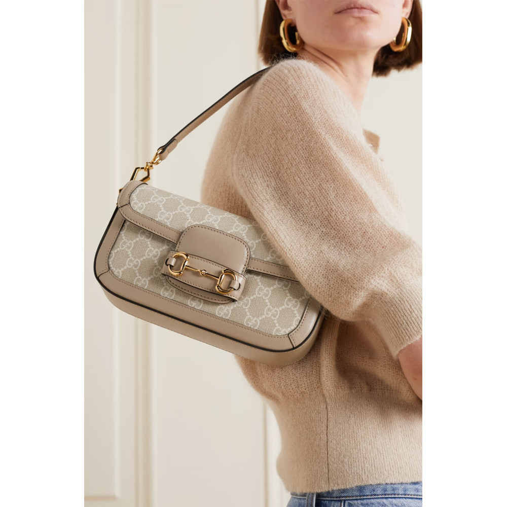 Gucci Horsebit 1955 GG Supreme Canvas Should Bag 735178 Oatmeal