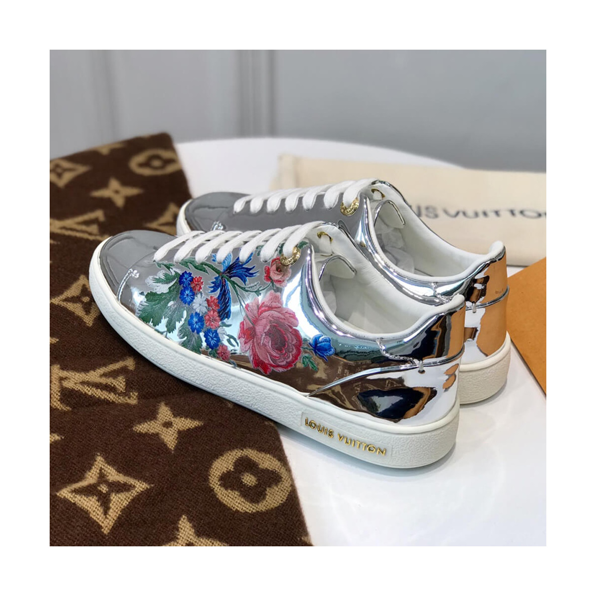 Louis Vuitton Metallic Silver Printed Frontrow Sneaker 1A5N7W