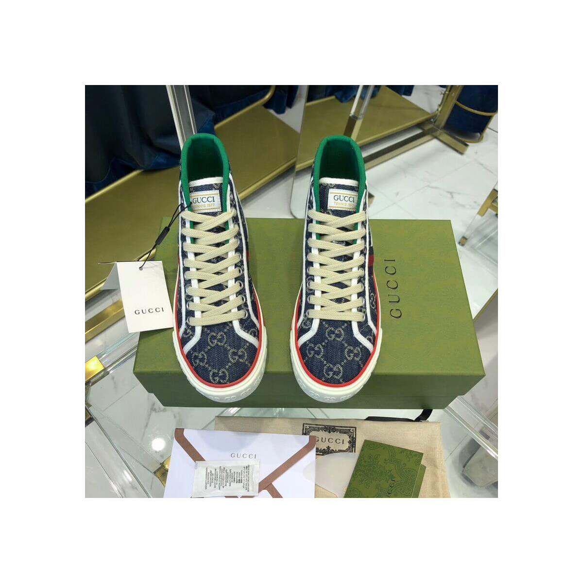 Gucci Tennis 1977 Blue Denim High-Top Sneaker 627838