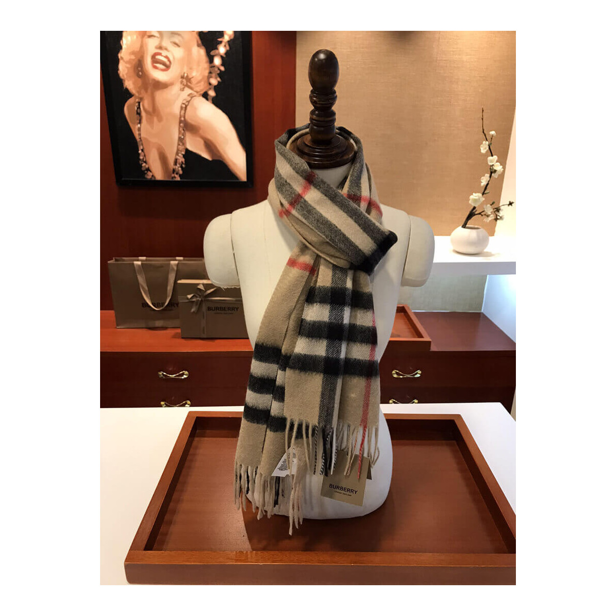 Burberry The Classic Check Cashmere Scarf 80181731 Beige