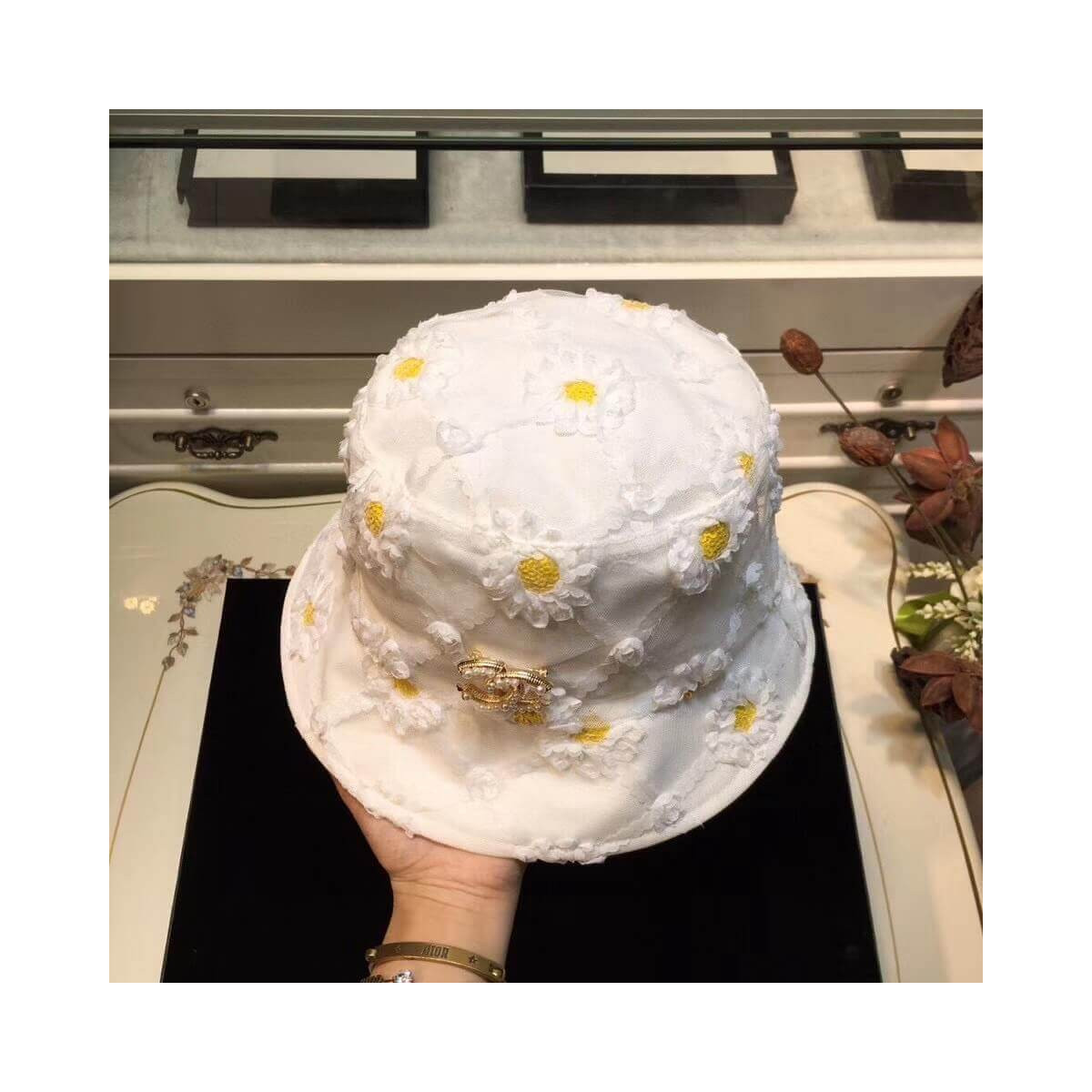 Chanel Flower and Lace Fedora Hat D011