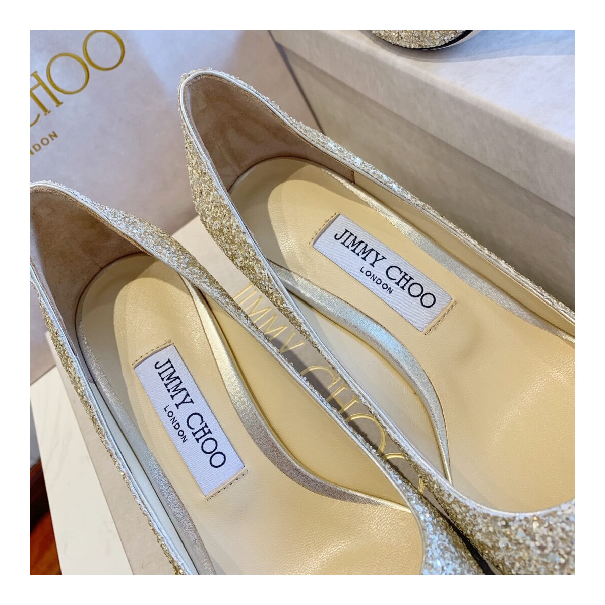 Jimmy Choo Gold Romy Glitter Fabric Pointy Toe Pumps 120011