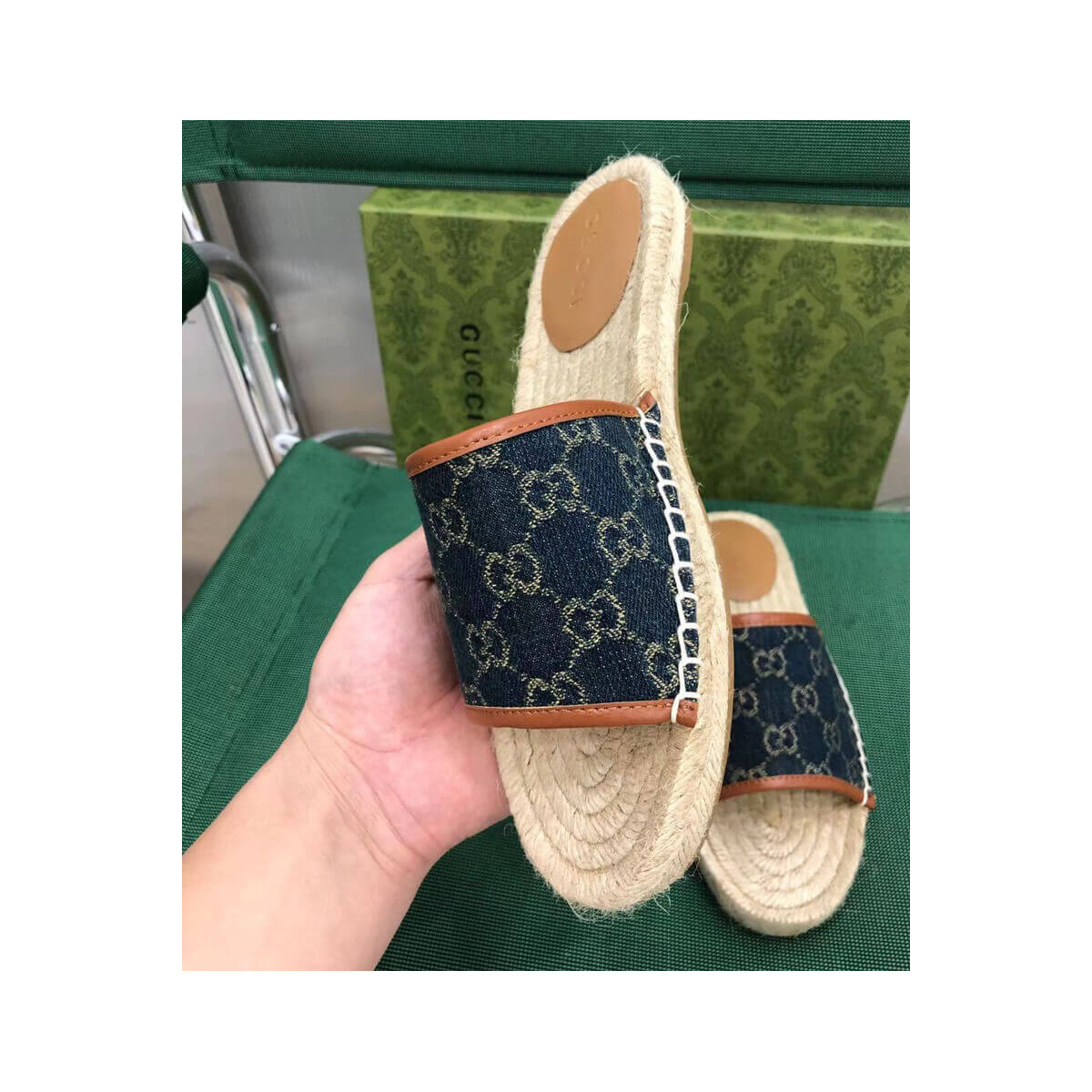 Gucci Jacquard GG Denim Sandal