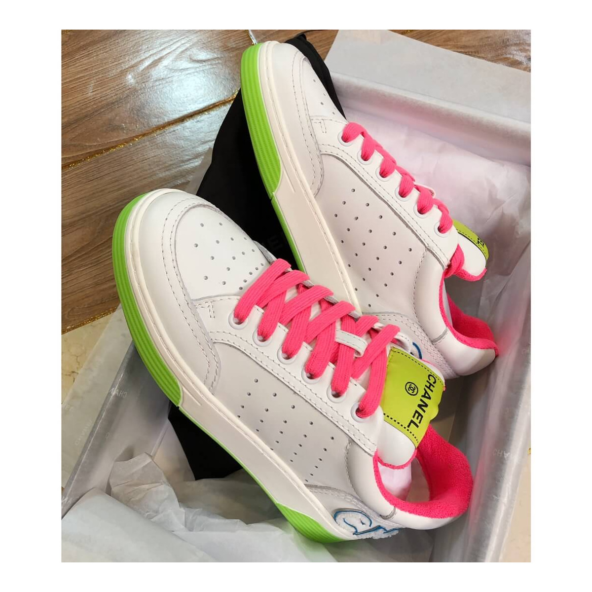 Chanel Rainbow Sneakers G35934 Fuchsia / Green