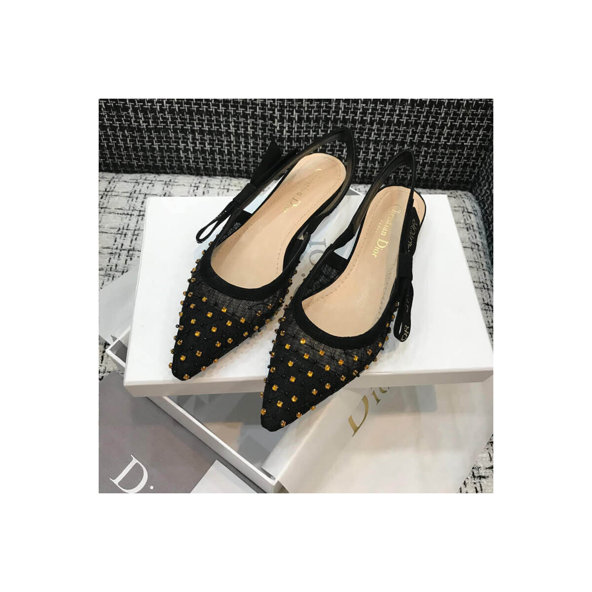 Dior J&#039;adior Slingback Ballerina Flat with Thread and Bead Embroidery P766