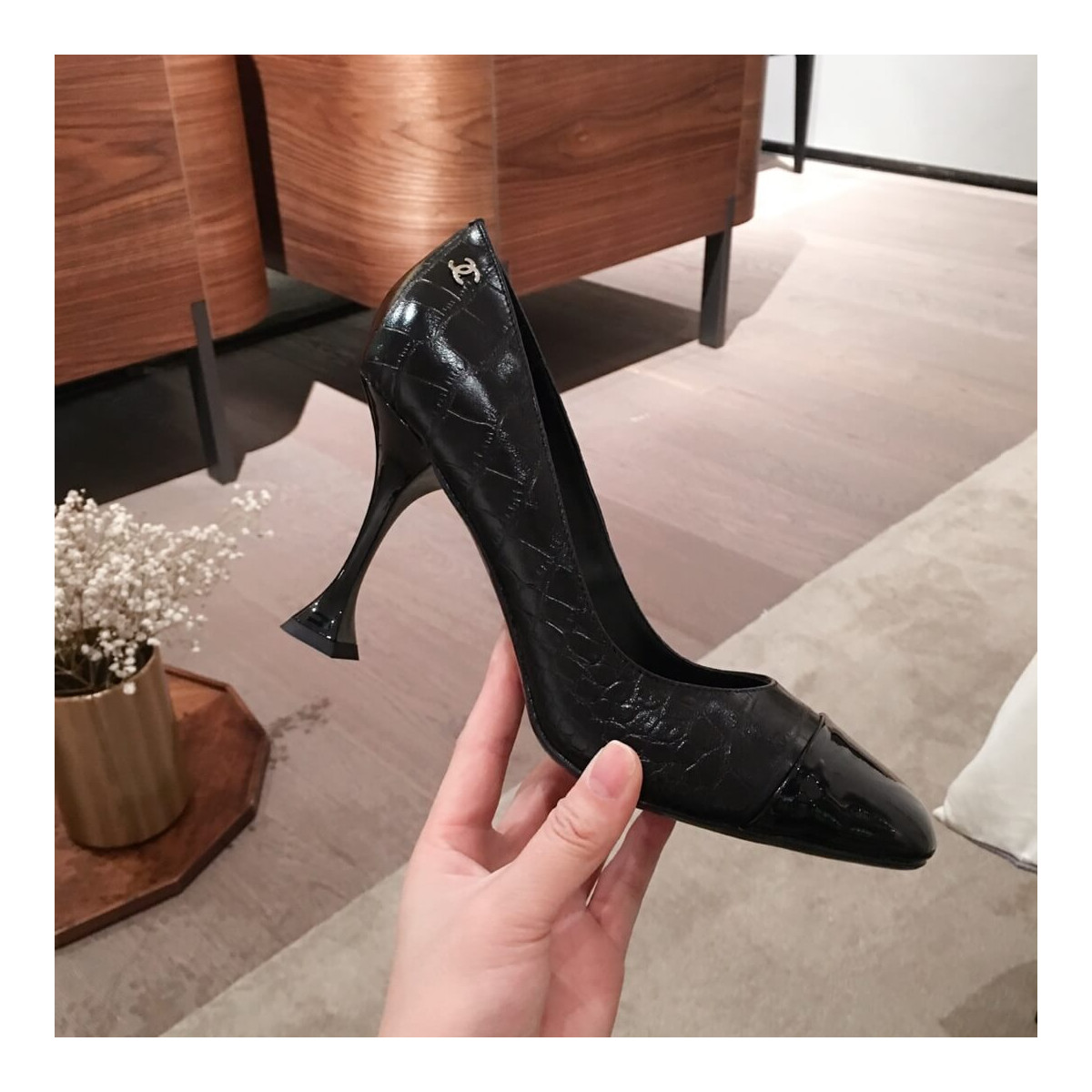 Chanel Crocodile Patent Pumps G35827