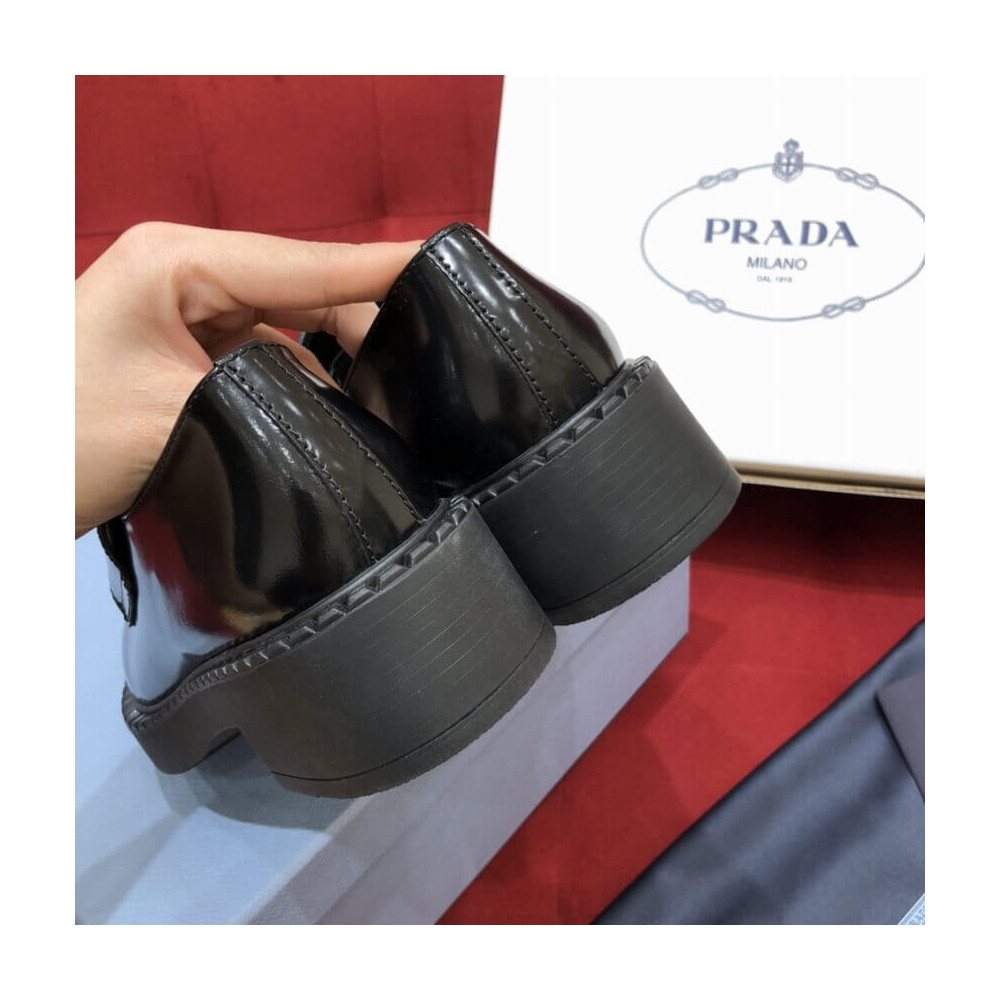 Prada Black Chocolate Brushed Leather Loafers 1D246M