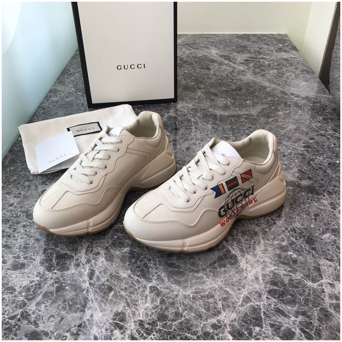 Gucci Rhyton Logo-Print Leather Trainers 550049