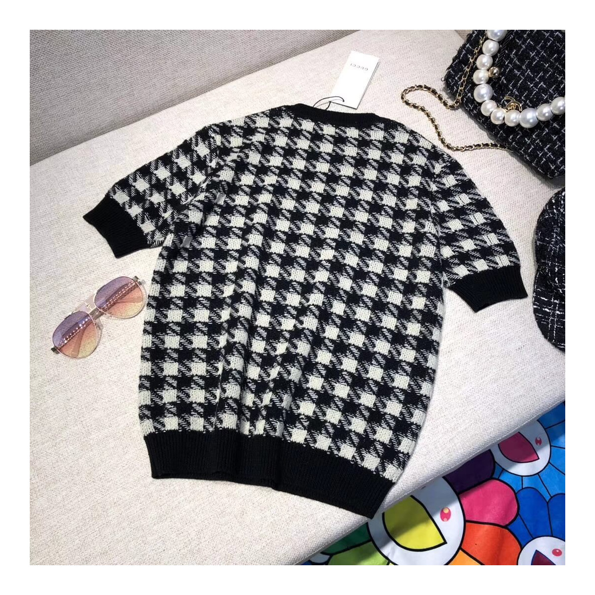 Gucci Houndstooth Short Sleeve Jumper 595697