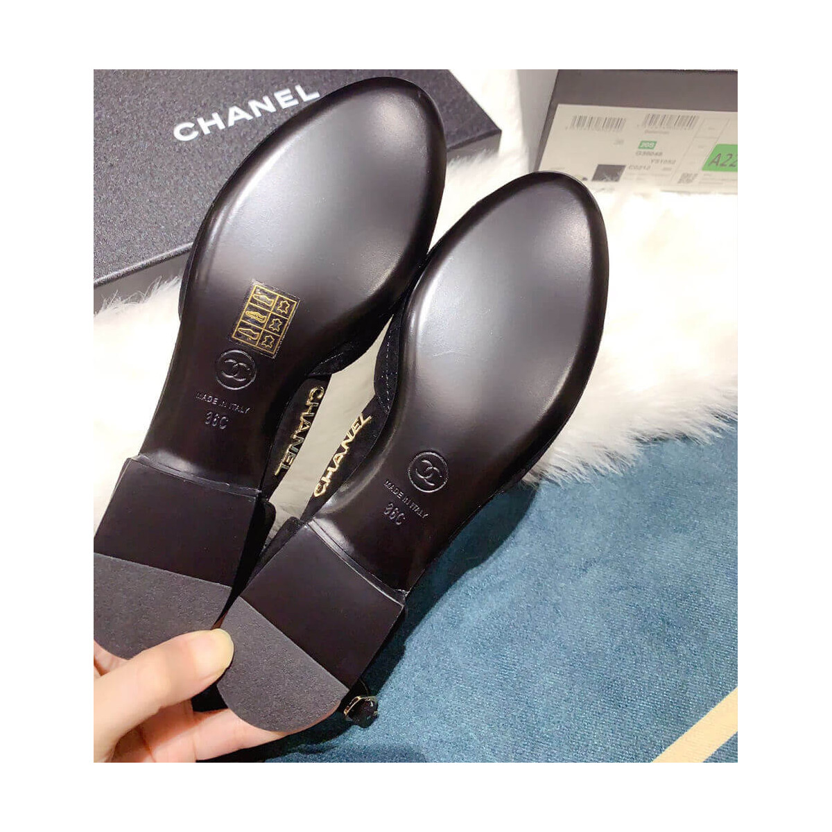 Chanel Suede Calfskin &amp; Grosgrain Mary Janes G36048