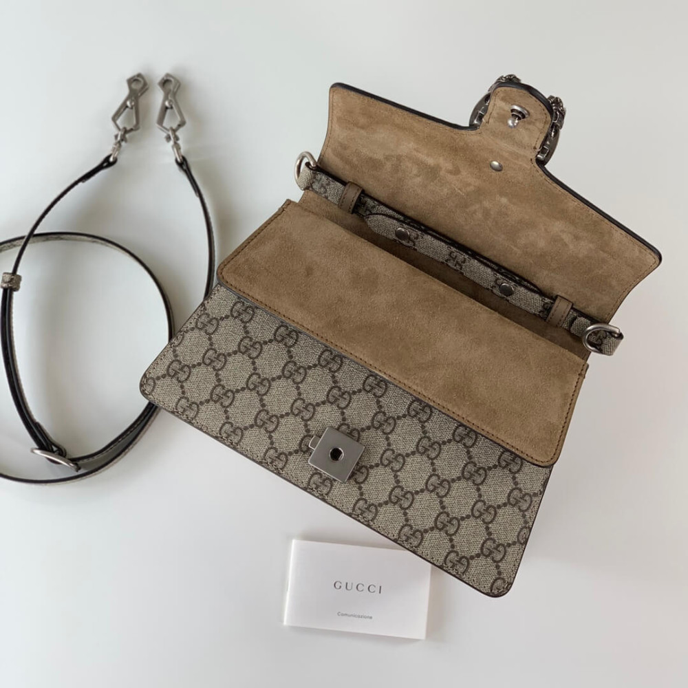 Gucci Small Dionysus Top Handle Bag 739496 Taupe Suede Trim