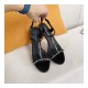 Chanel Open Toe Plain Leather Logo Heeled Sandals G36122