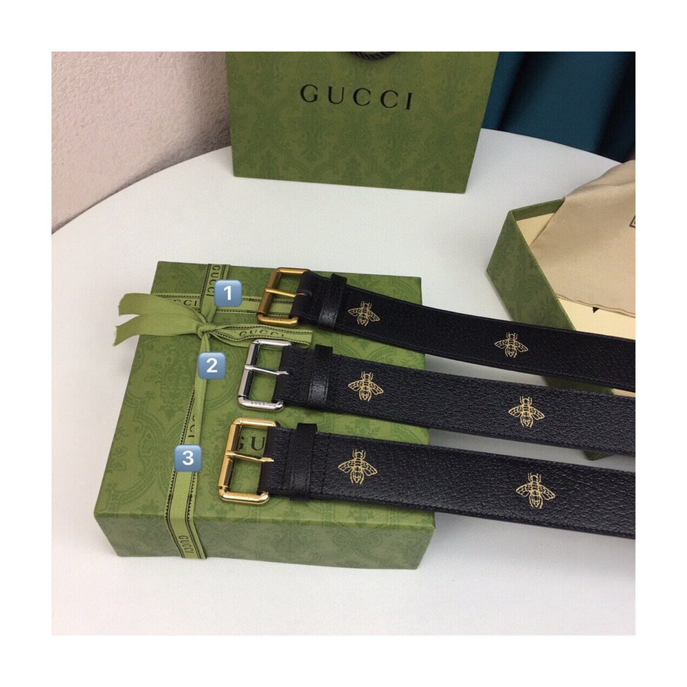 Gucci Calfskin Bees And Stars Print Belt 40mm 576179