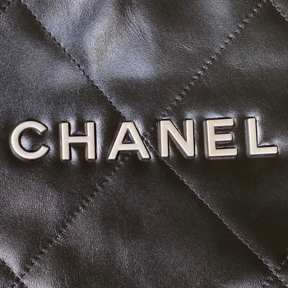 Chanel 22 Small Handbag Shiny Calfskin AS3260 Black Silver