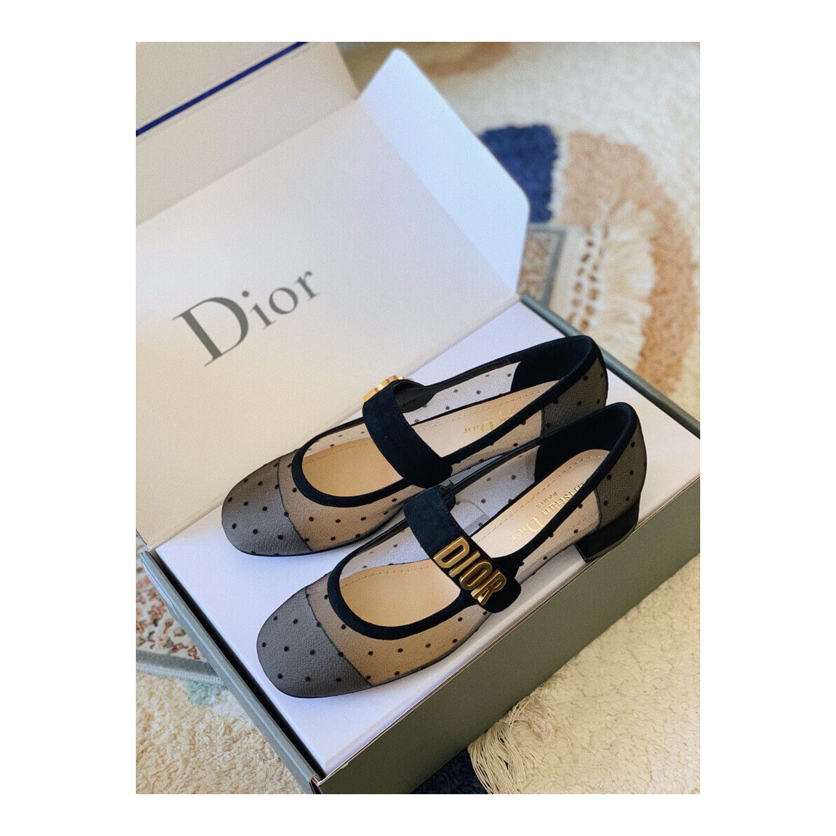 Dior Mesh Plumetis Suede Baby-D Ballet Pumps 441055