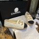 Chanel Cotton Tweed Logo Espadrille G39028 Light Yellow