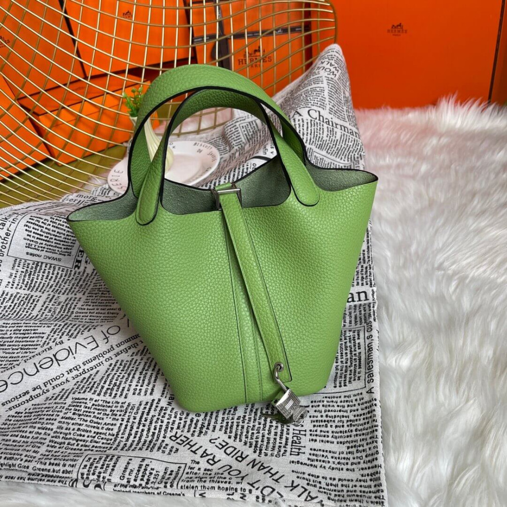 Hermes Picotin Lock Bag in Taurillon Clemence Vert Criquet