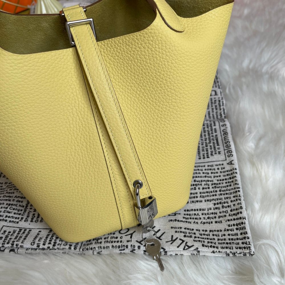 Hermes Picotin Lock Bag in Taurillon Clemence Limoncello