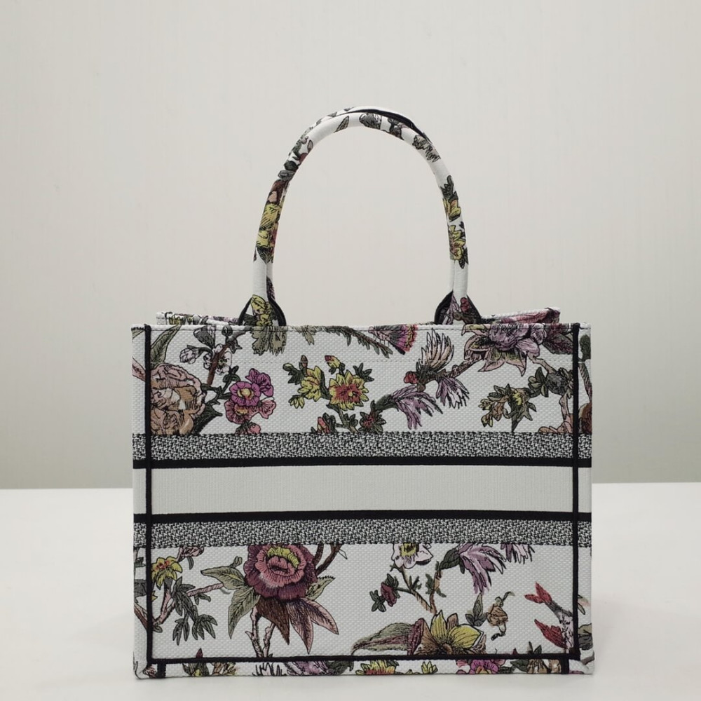 Christian Dior Book Tote White Multicolor Jardin Botanique Embroidery