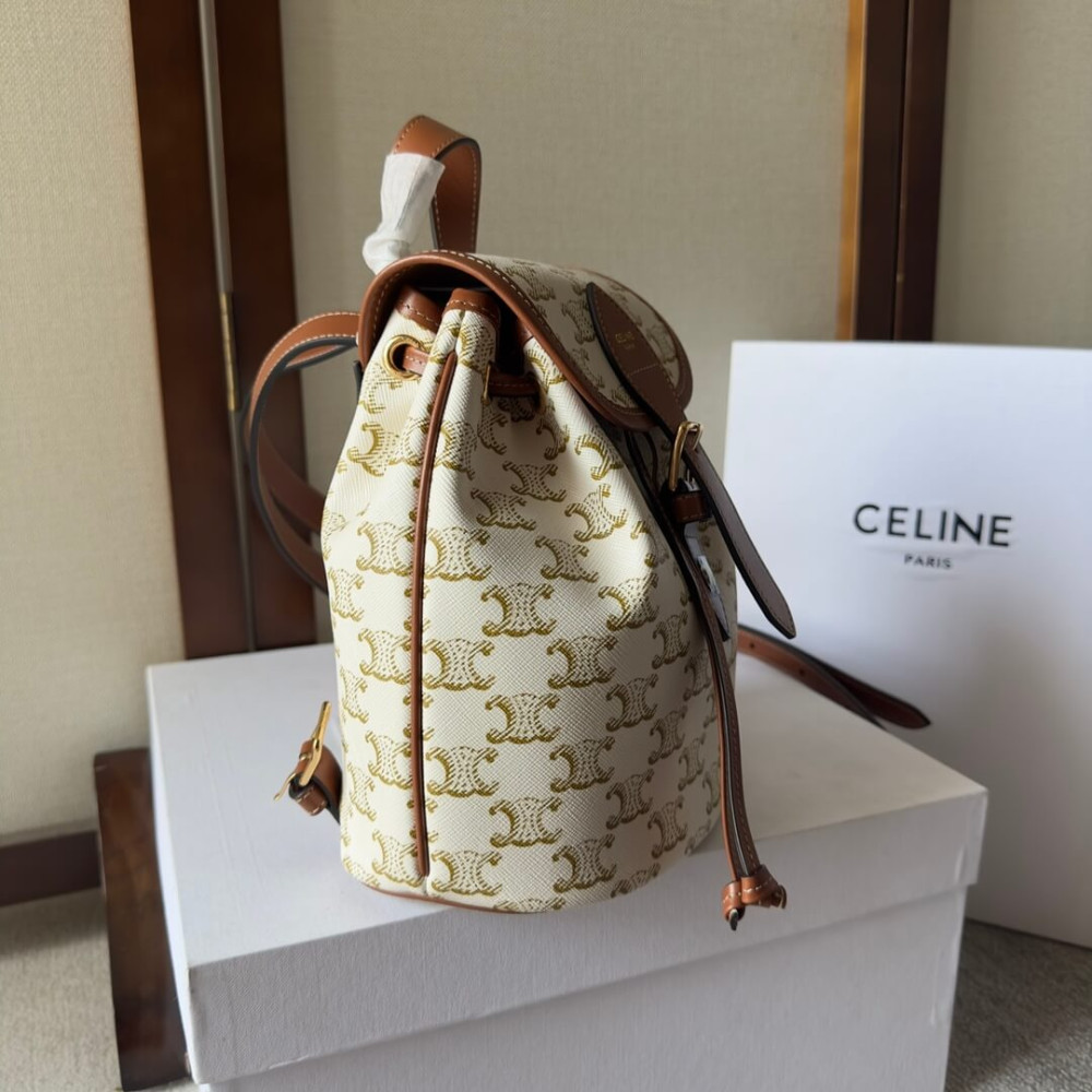 Celine Mini Backpack Folco In Triomphe Canvas And Calfskin 197662