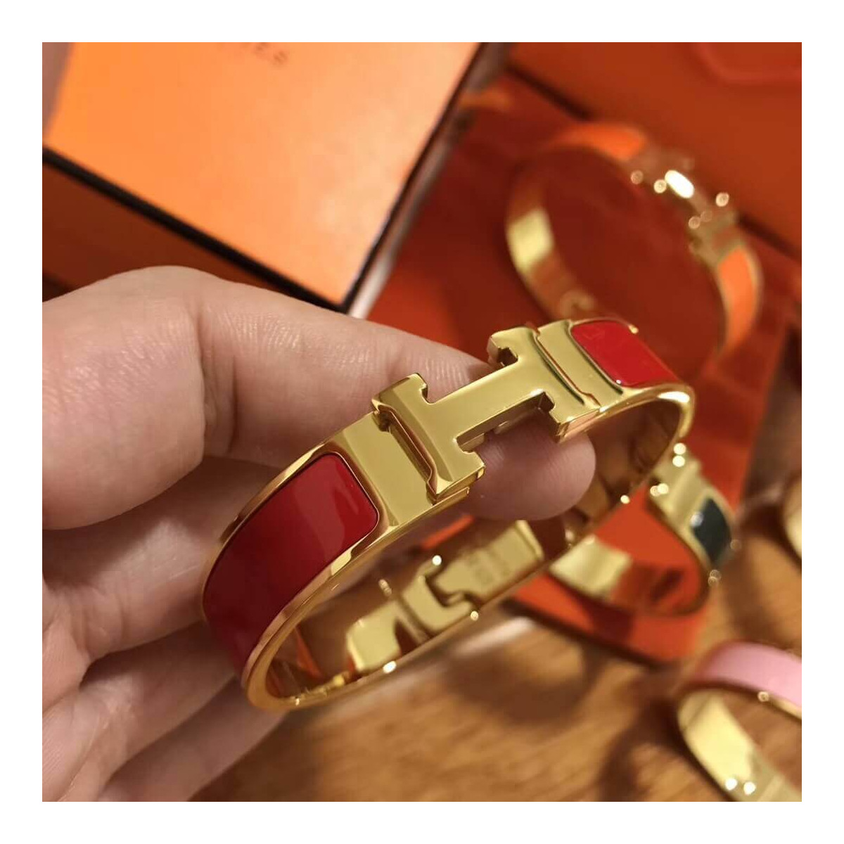 Hermes Narrow Clic H Bracelet In Red