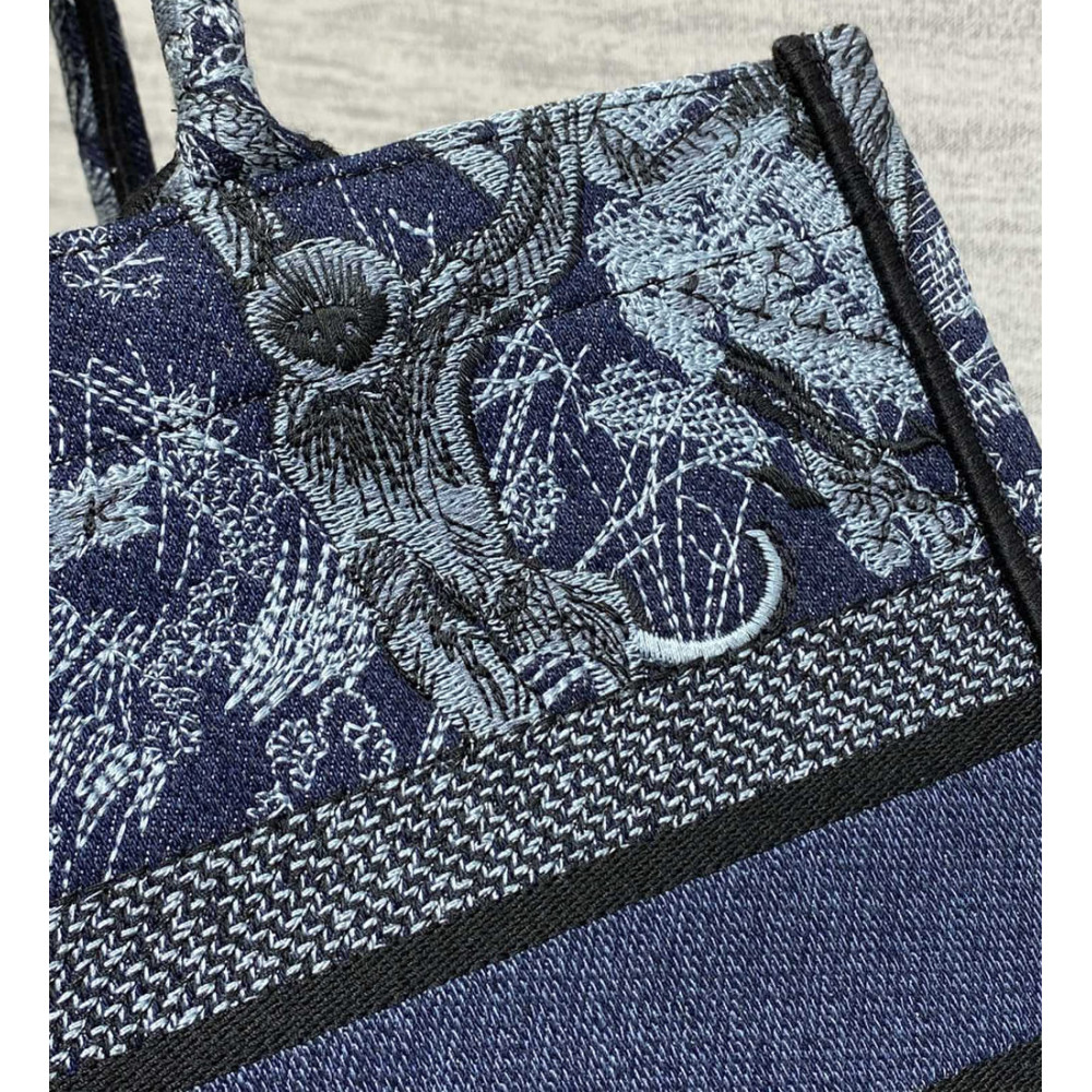 Dior Book Tote Denim Blue Toile de Jouy Embroidery