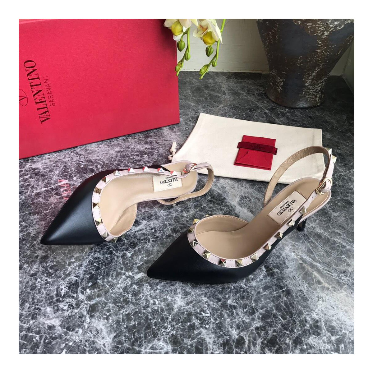 Valentino Garavani Rockstud Nappa Leather Slingback Pump 65mm Uw2s0h13