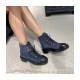 Chanel Blue Denim Quilted Lace Up Boots G36424