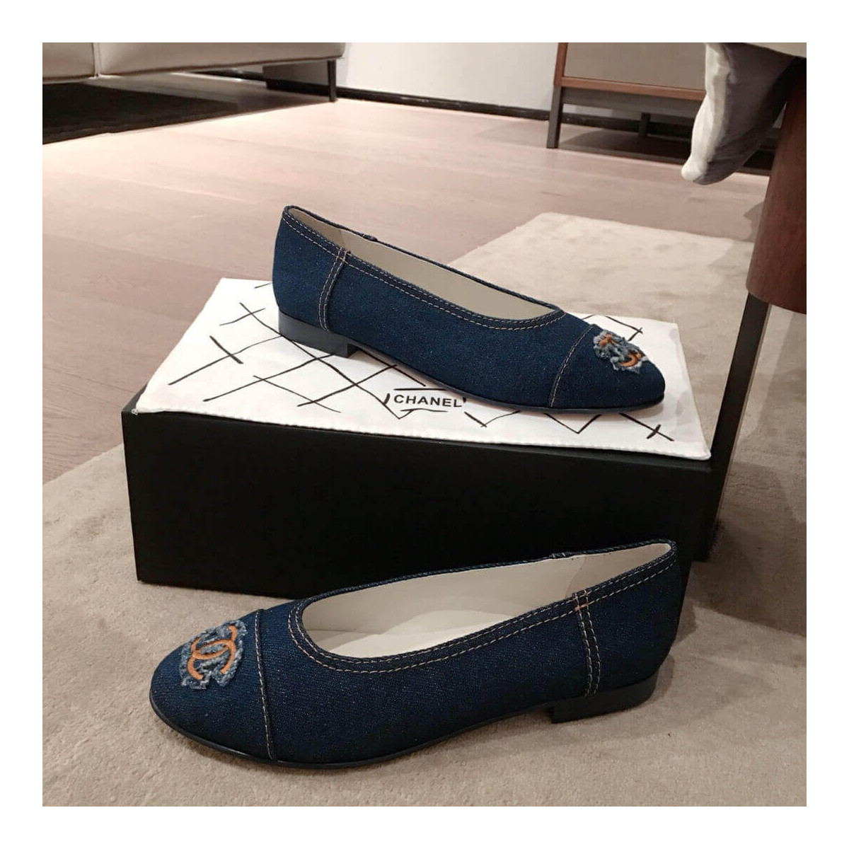 Chanel Denim Logo Ballerinas G35780