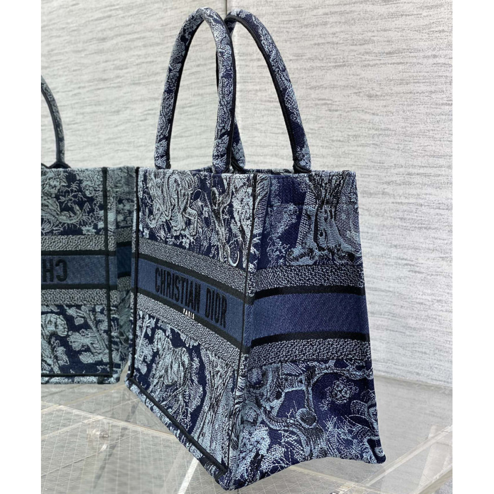 Dior Book Tote Denim Blue Toile de Jouy Embroidery