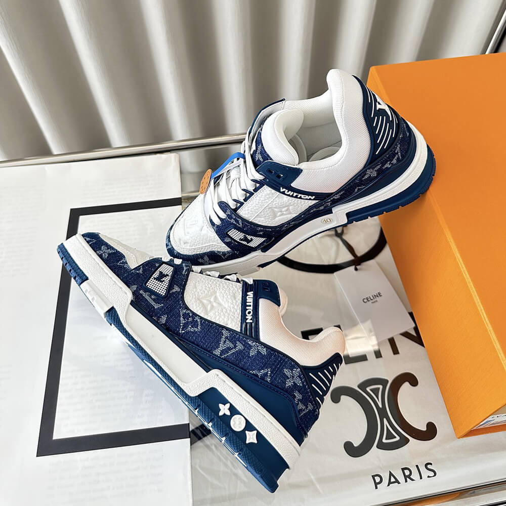 Louis Vuitton LV Trainer Sneaker Monogram Denim White Blue