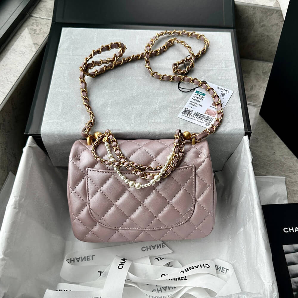 Chanel Mini Flap Bag with Pearl Top Handle Chain AS4385