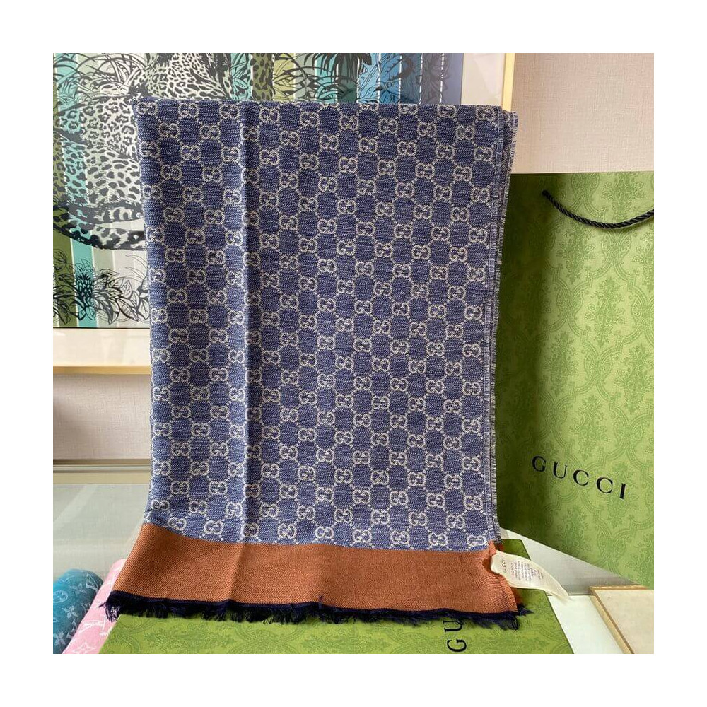 Gucci GG Cotton Jacquard Stole 660016 Blue