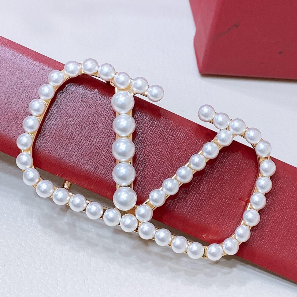 Valentino Vlogo Signature Reversible Belt In Shiny Calfskin With Pearls 40 mm