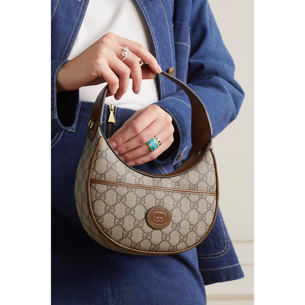 Gucci Half-Moon-Shaped Mini Bag with Interlocking G 726843 Brown